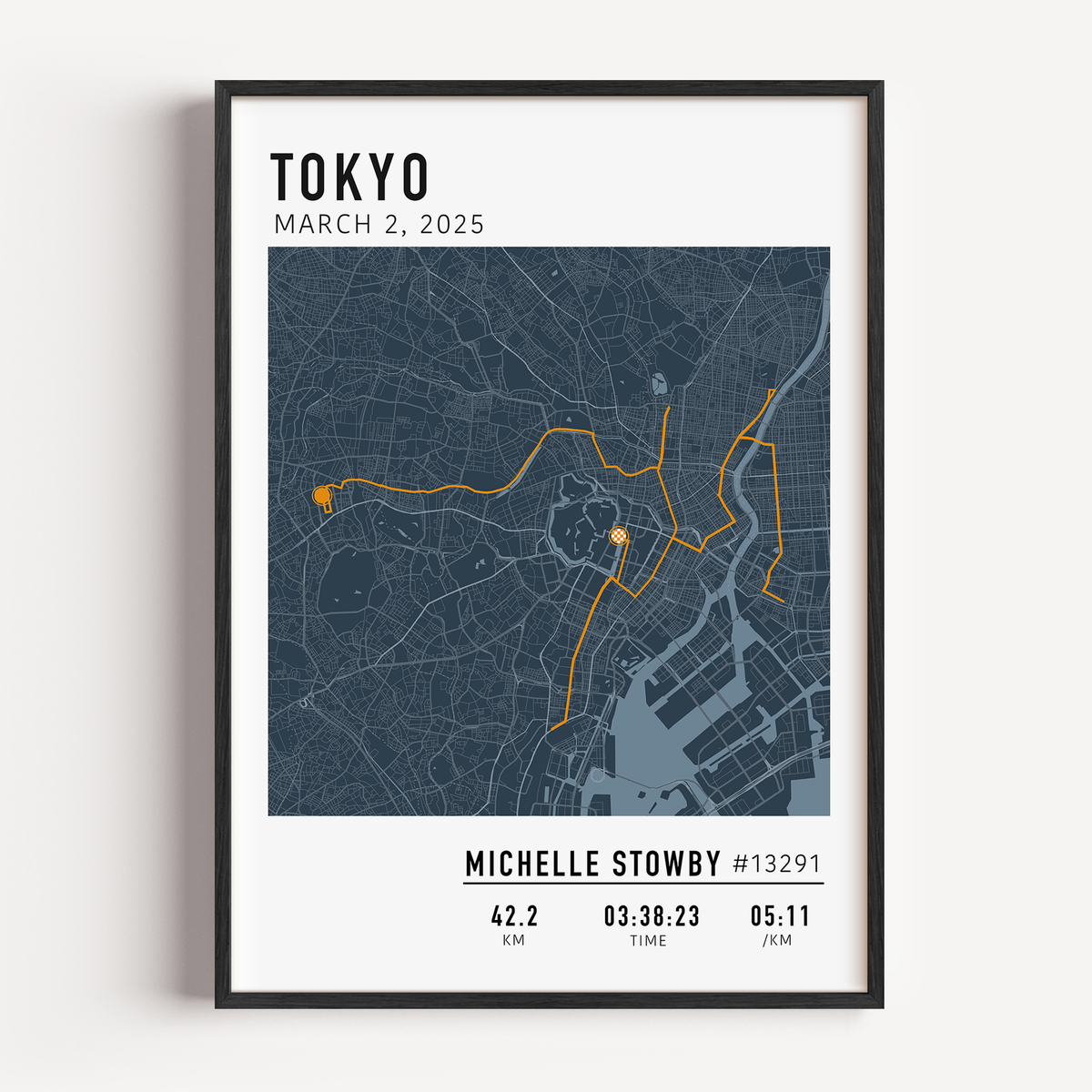 Tokyo Marathon 2025 route custom print with runner name and statistics runner gift