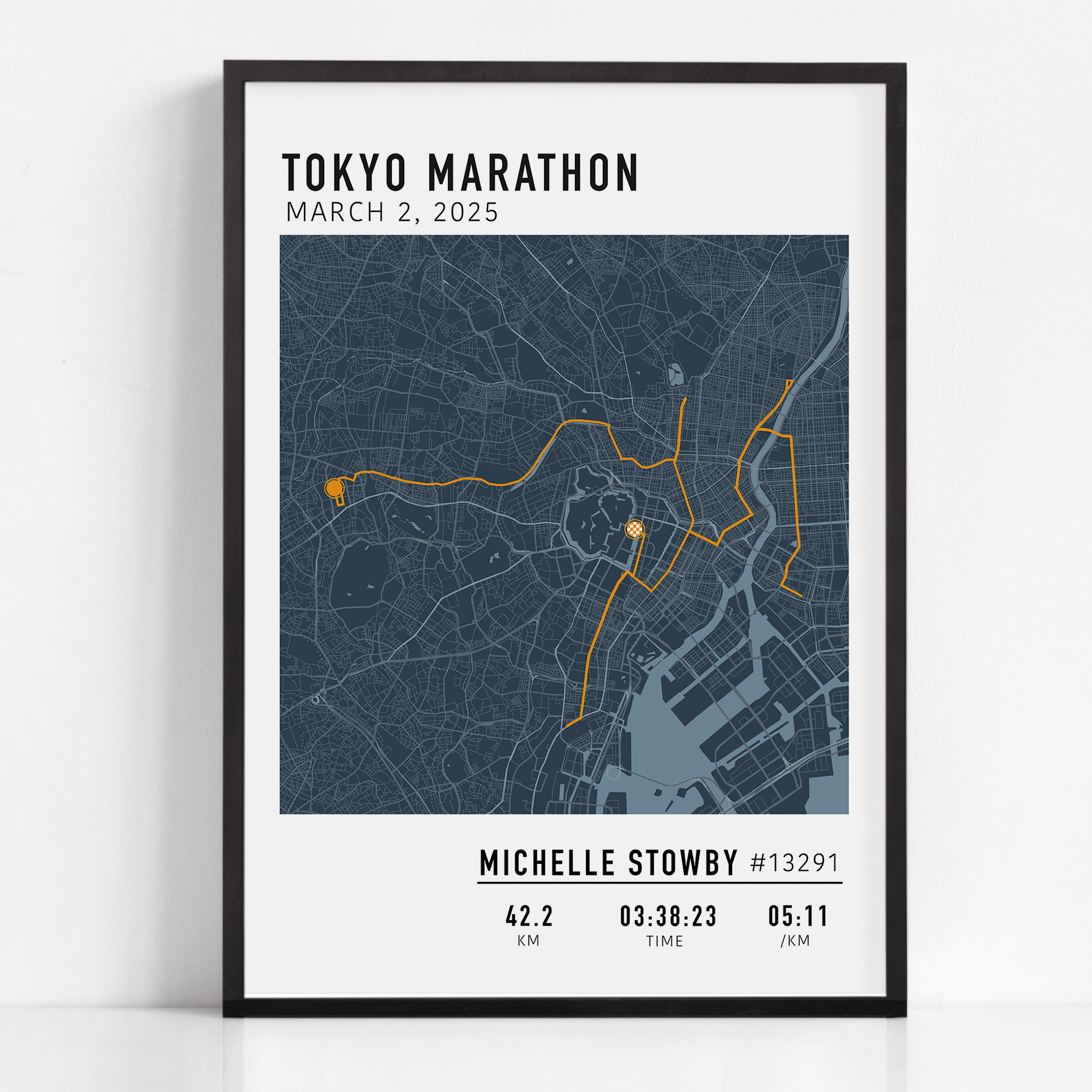 Tokyo Marathon 2025 route custom print with runner name and statistics runner gift