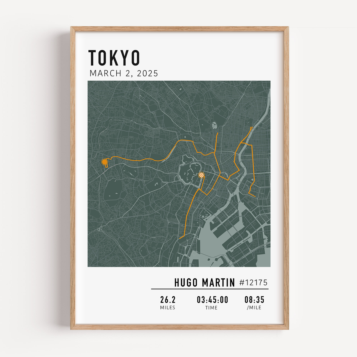 Tokyo Marathon 2025 route custom print with runner name and statistics runner gift