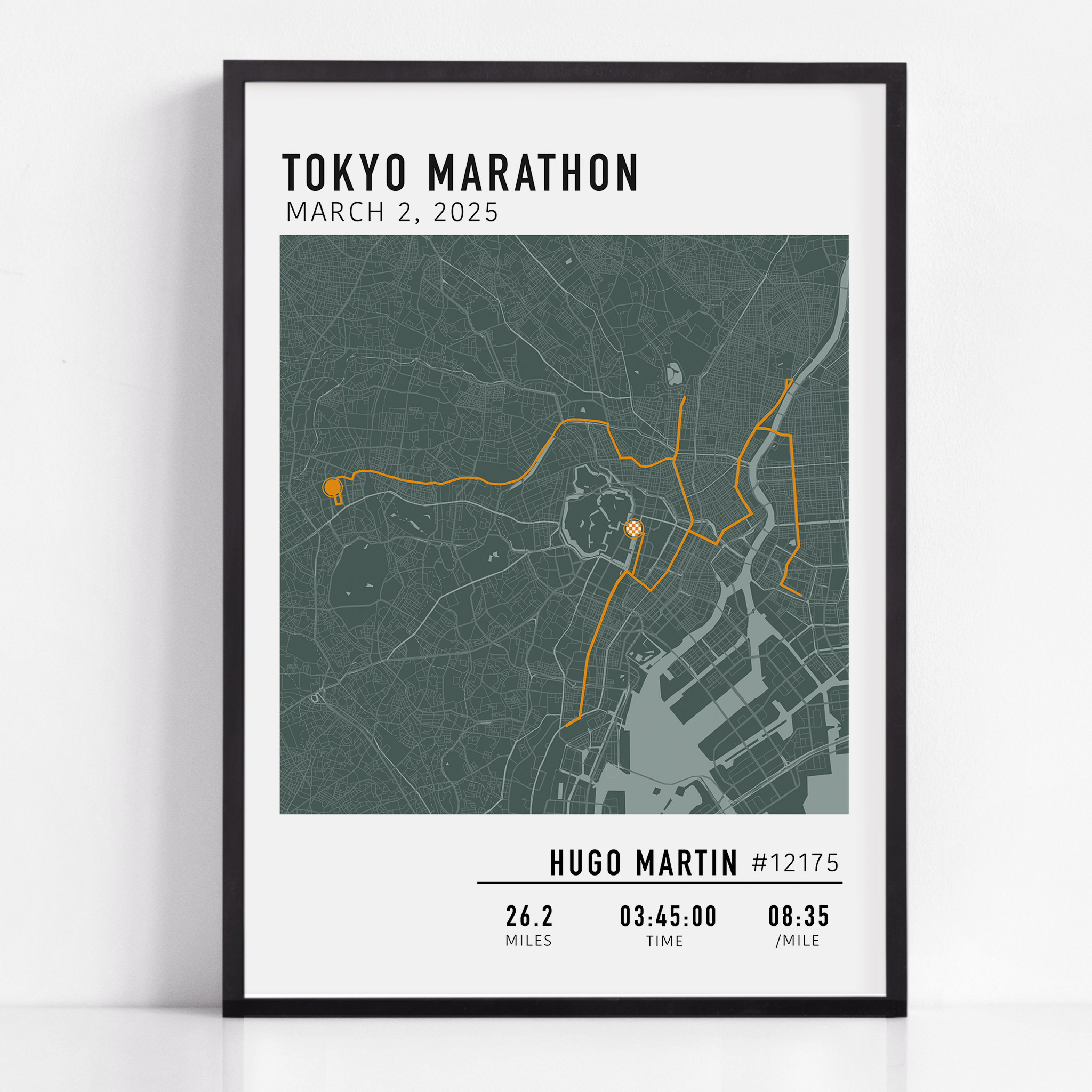 Tokyo Marathon 2025 route custom print with runner name and statistics runner gift