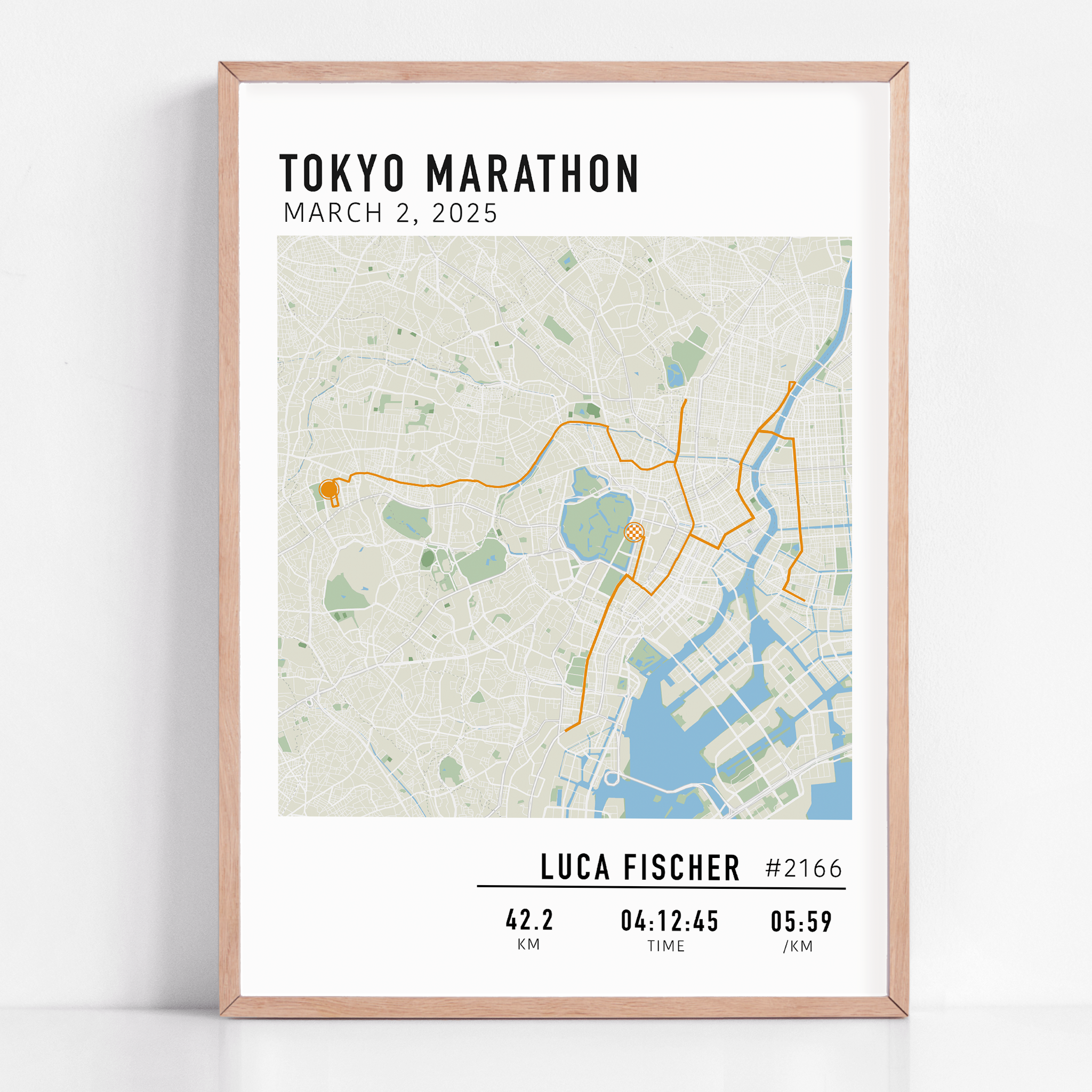 Tokyo Marathon 2025 route custom print with runner name and statistics runner gift