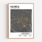 Valencia Marathon Print Gift for Runners Post Race Gift, framed Marató Valencia route print with custom statistics and time. Showcase the marathon map poster