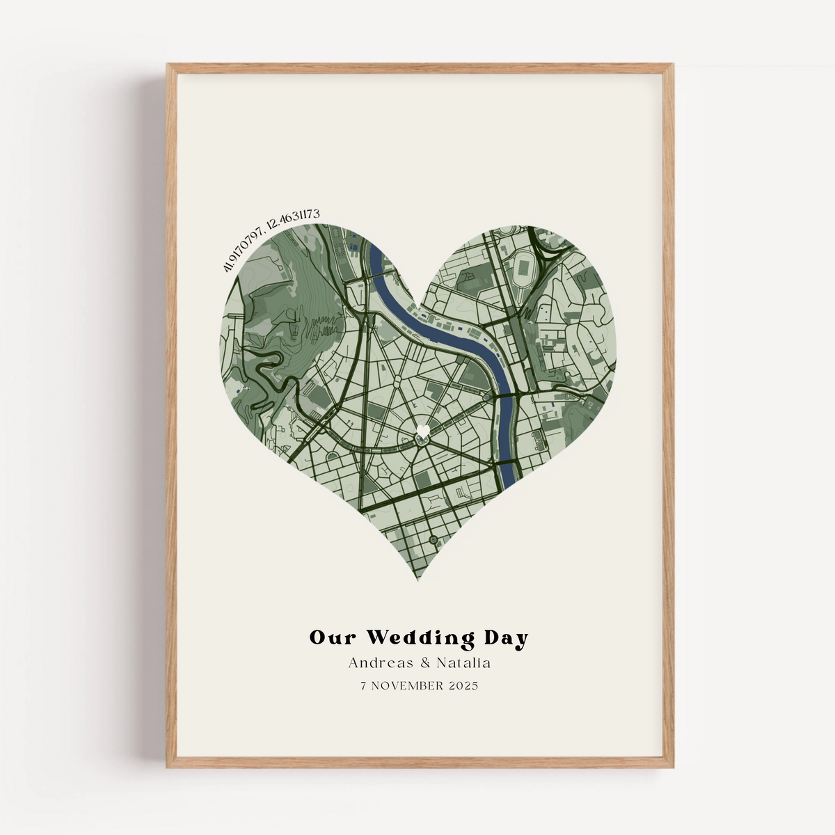 Personalized wedding map print presented as meaningful wedding gift for couple or partner