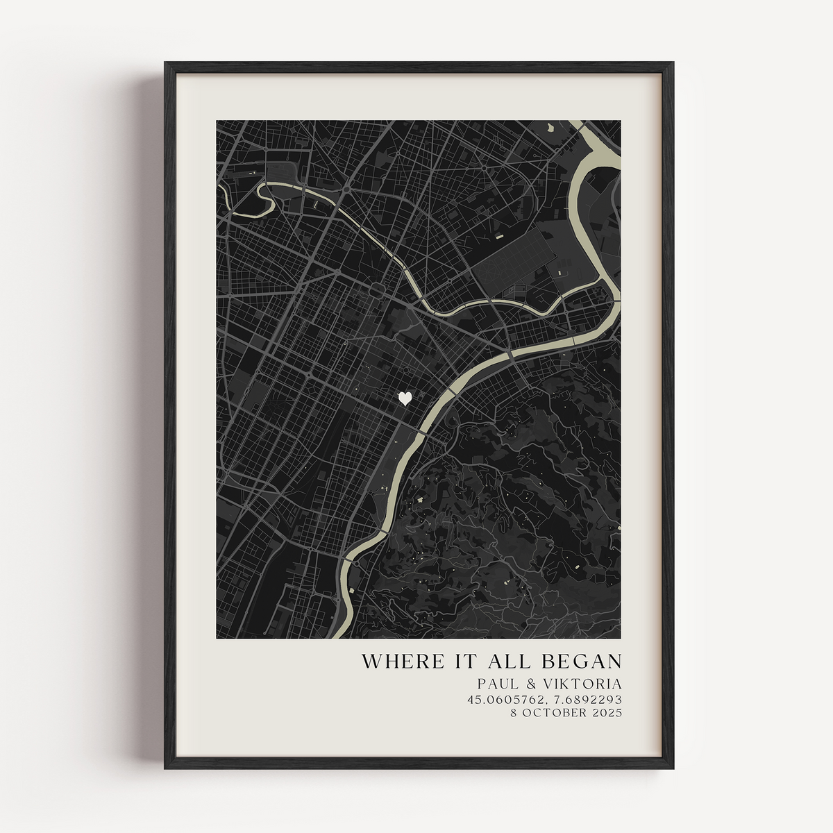 Personalized Where We Met map print presented as meaningful romantic gift for partner or couple