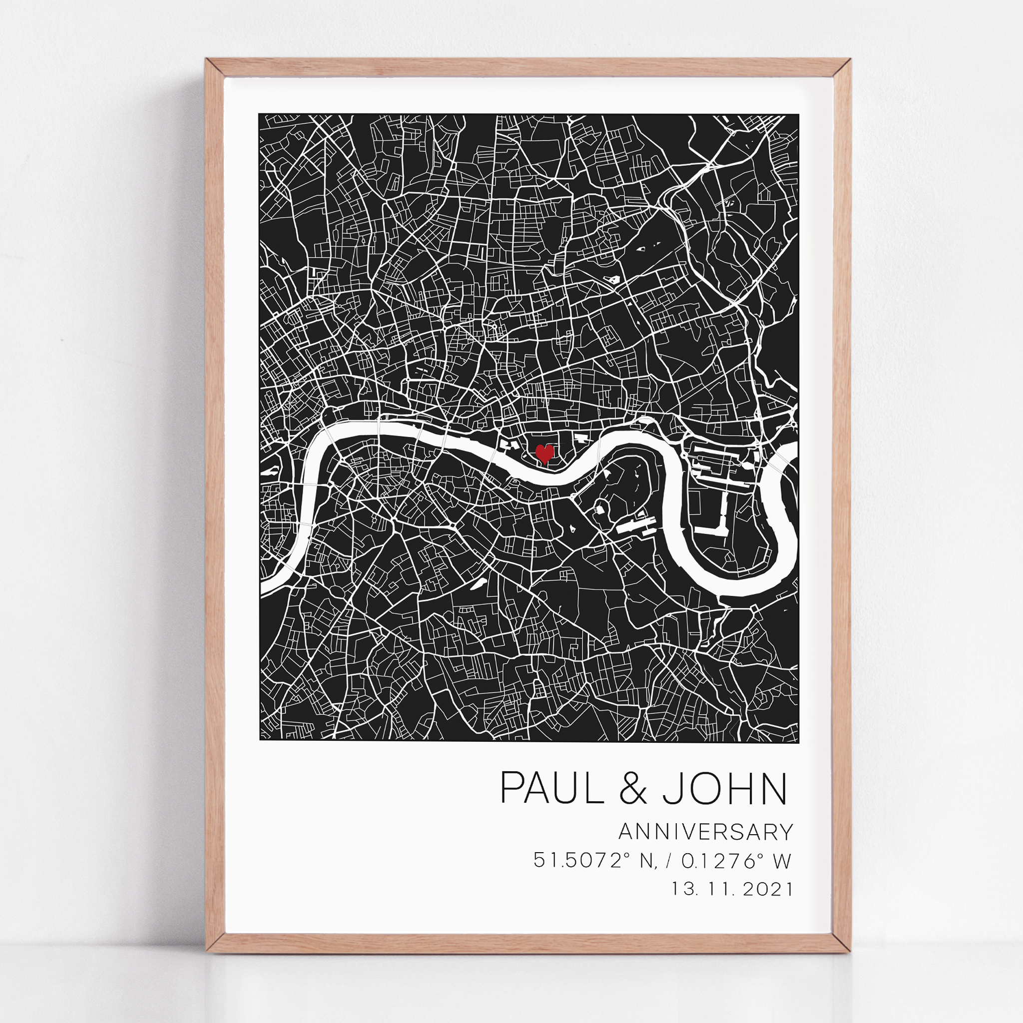 A unique anniversary gift framed with coordinate map