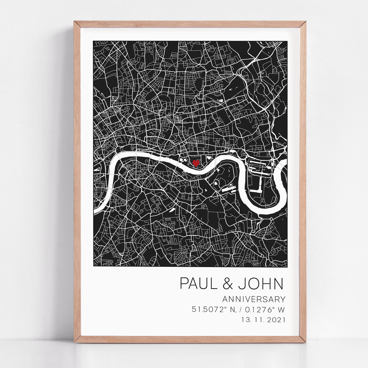 A unique anniversary gift framed with coordinate map