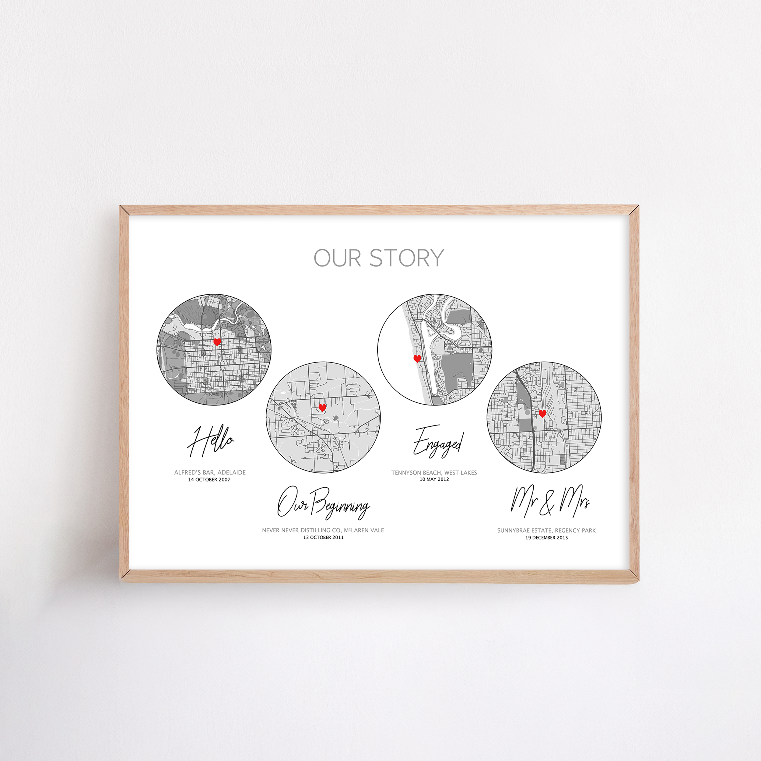 met engaged married print custom location maps for first paper anniversary framed print