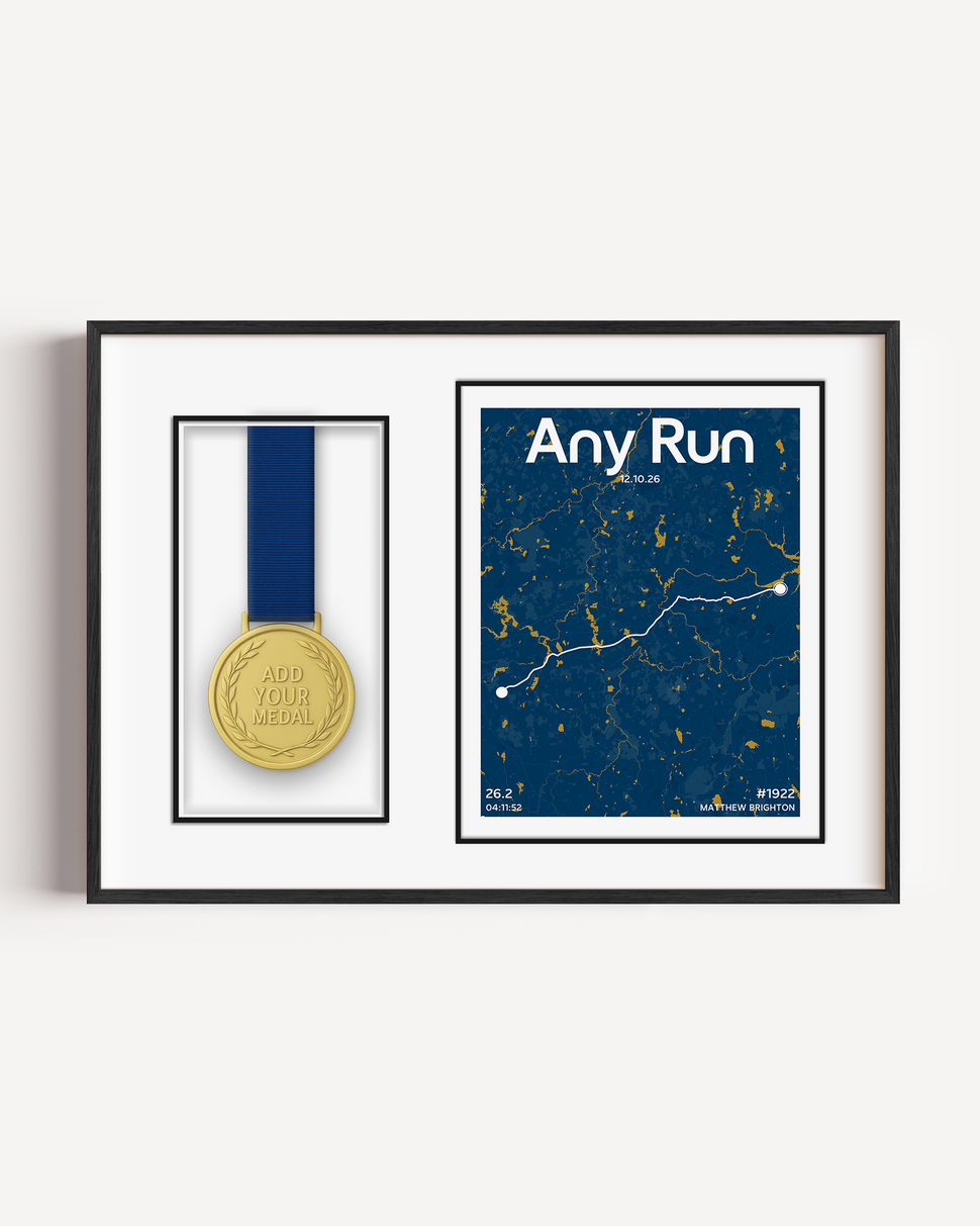 Any Marathon or Medal Display Frame showcasing poster and medal custom to the athlete.