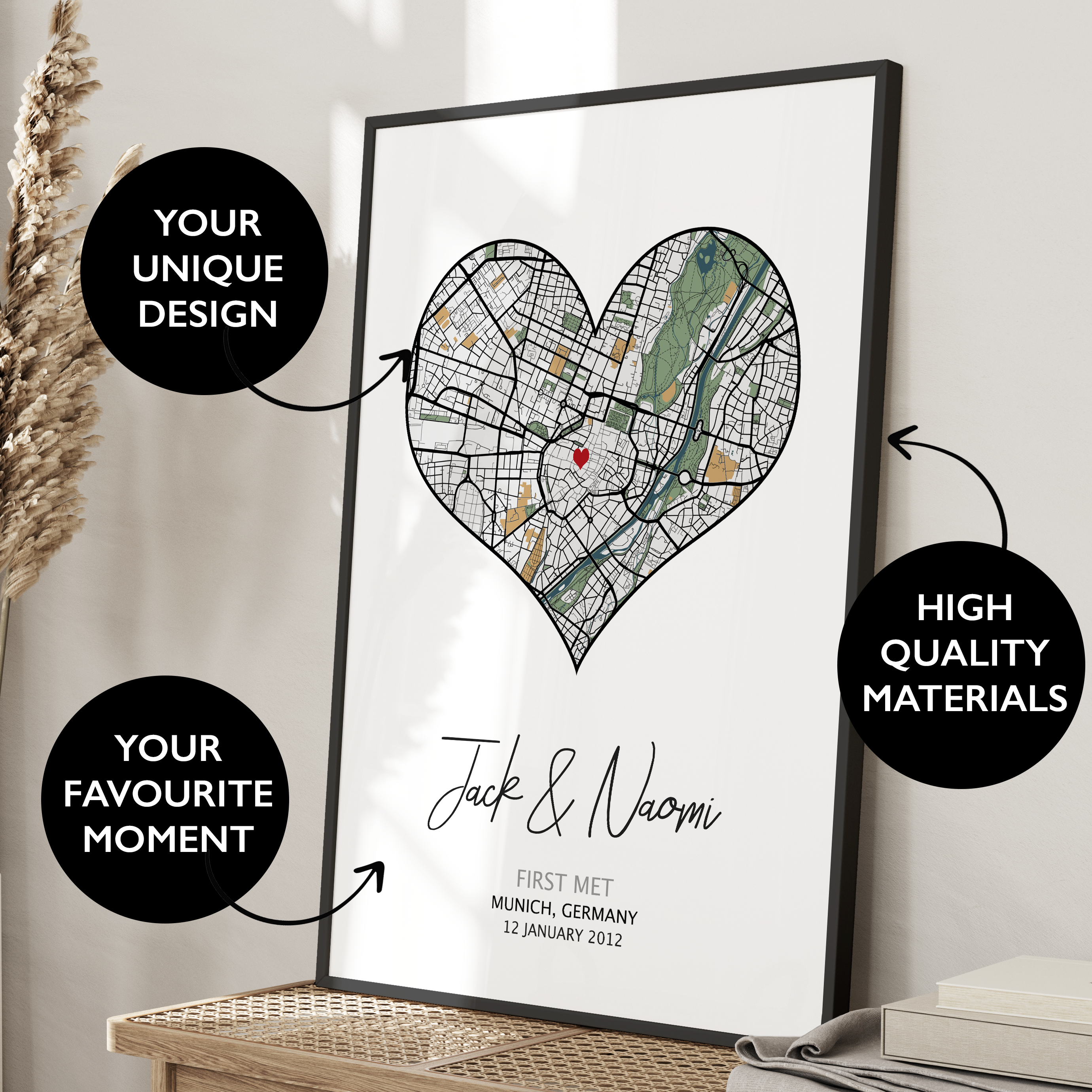 Personalized Our First Date Gift With Photo, 1st Anniversary Gift Ideas,  Present Map Location Canvas