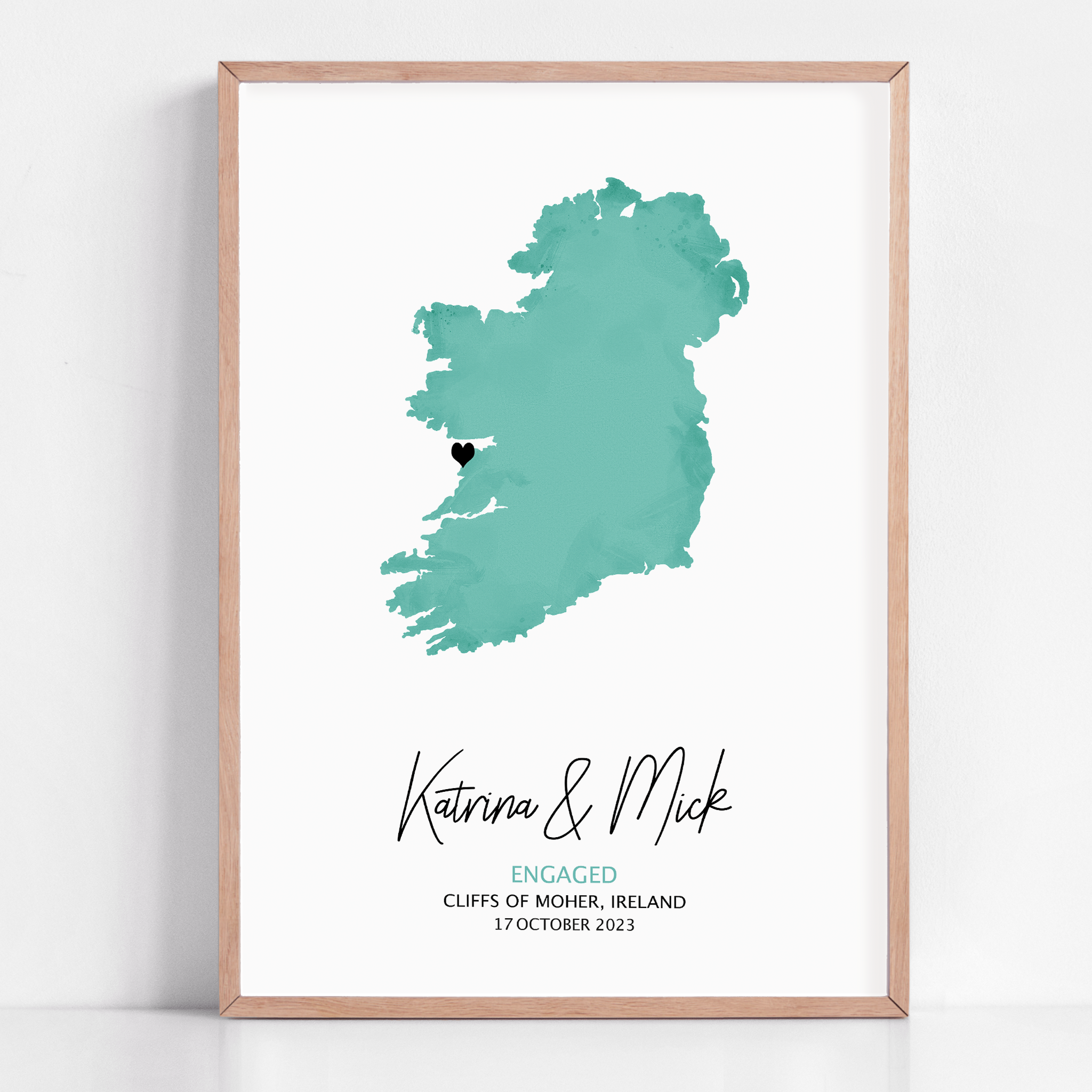 custom ireland engagement gift framed location map