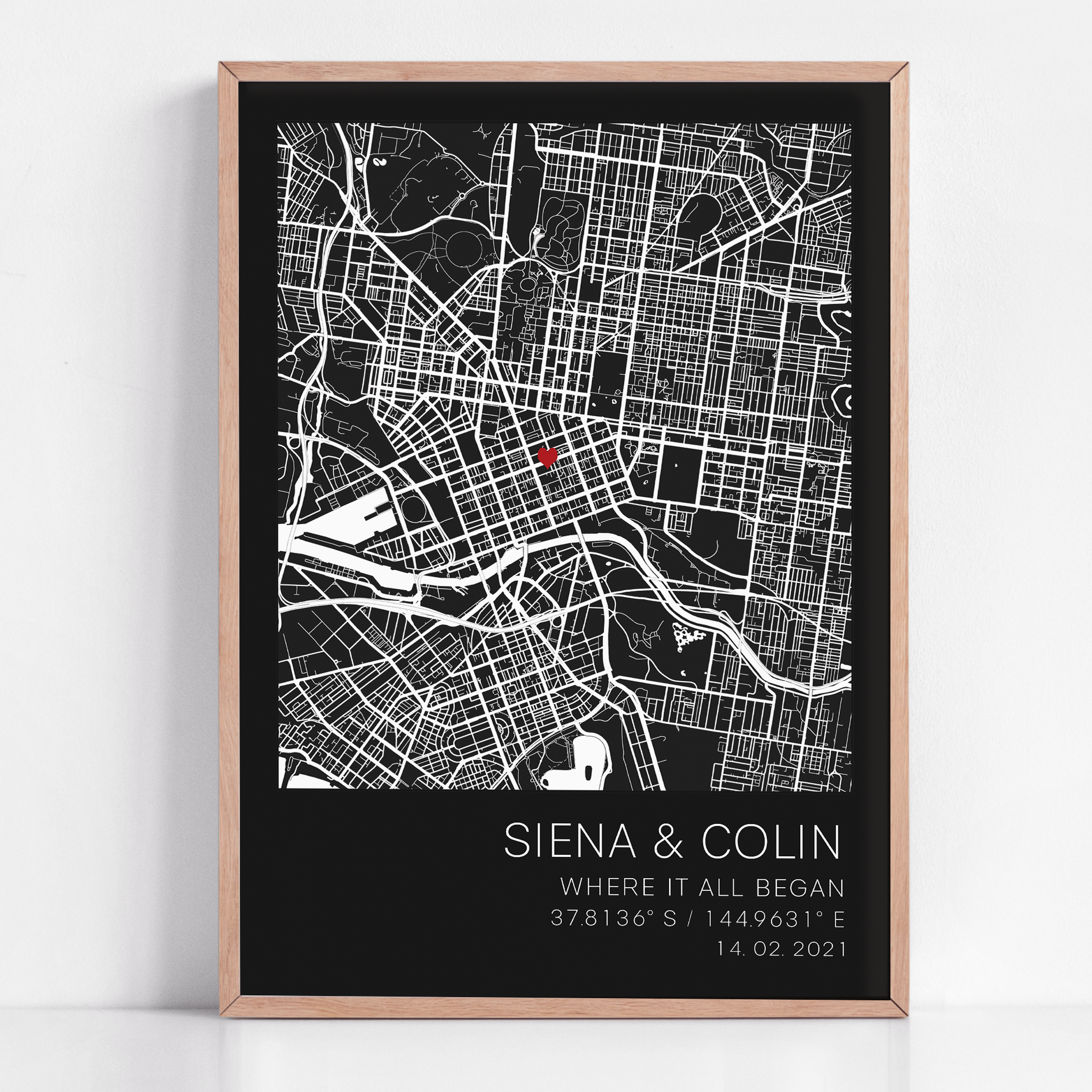 where it all started first date gift framed location map with coordinates