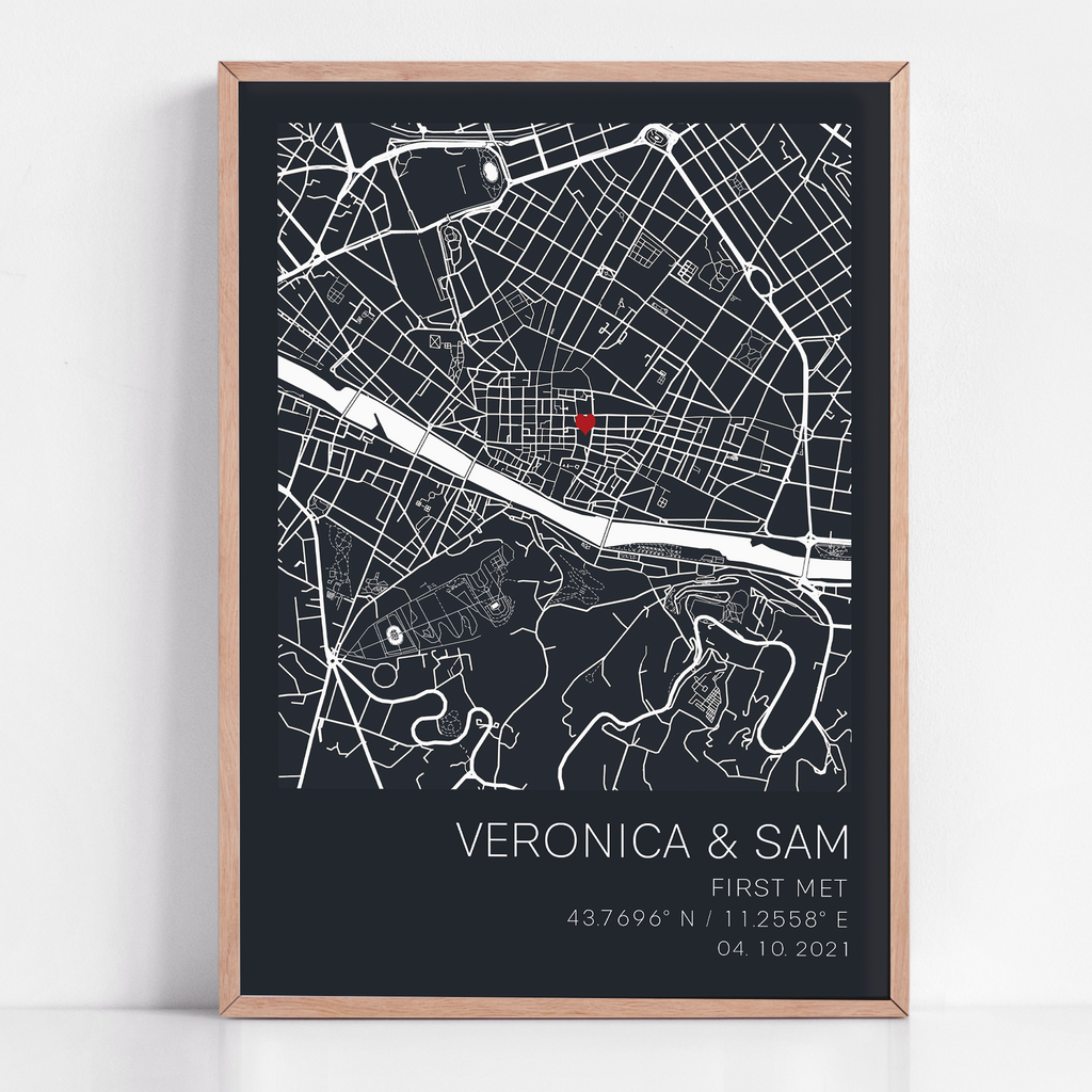 where it all started first date gift framed location map with coordinates