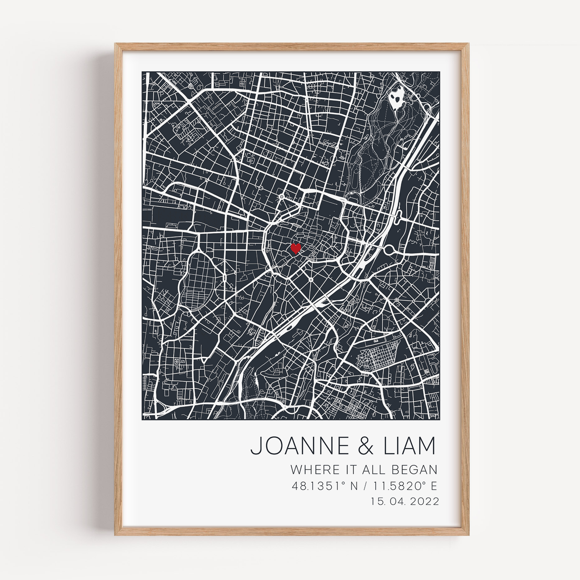 Elegant wall art gift with custom details of the couple, celebrating the moment they first met.