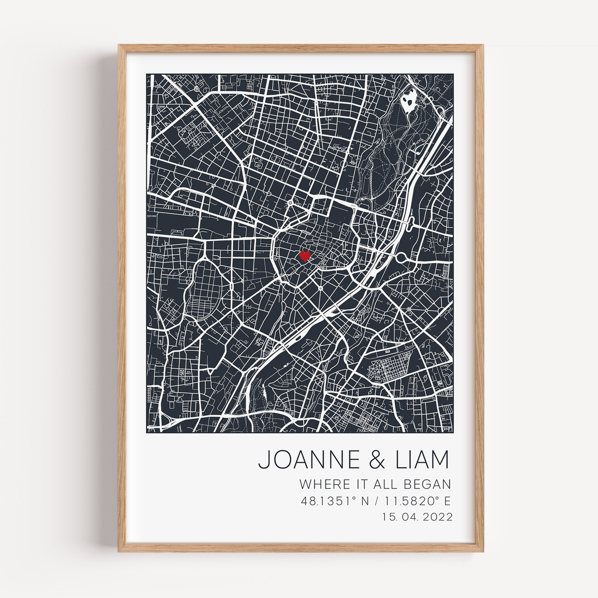 Elegant wall art gift with custom details of the couple, celebrating the moment they first met.