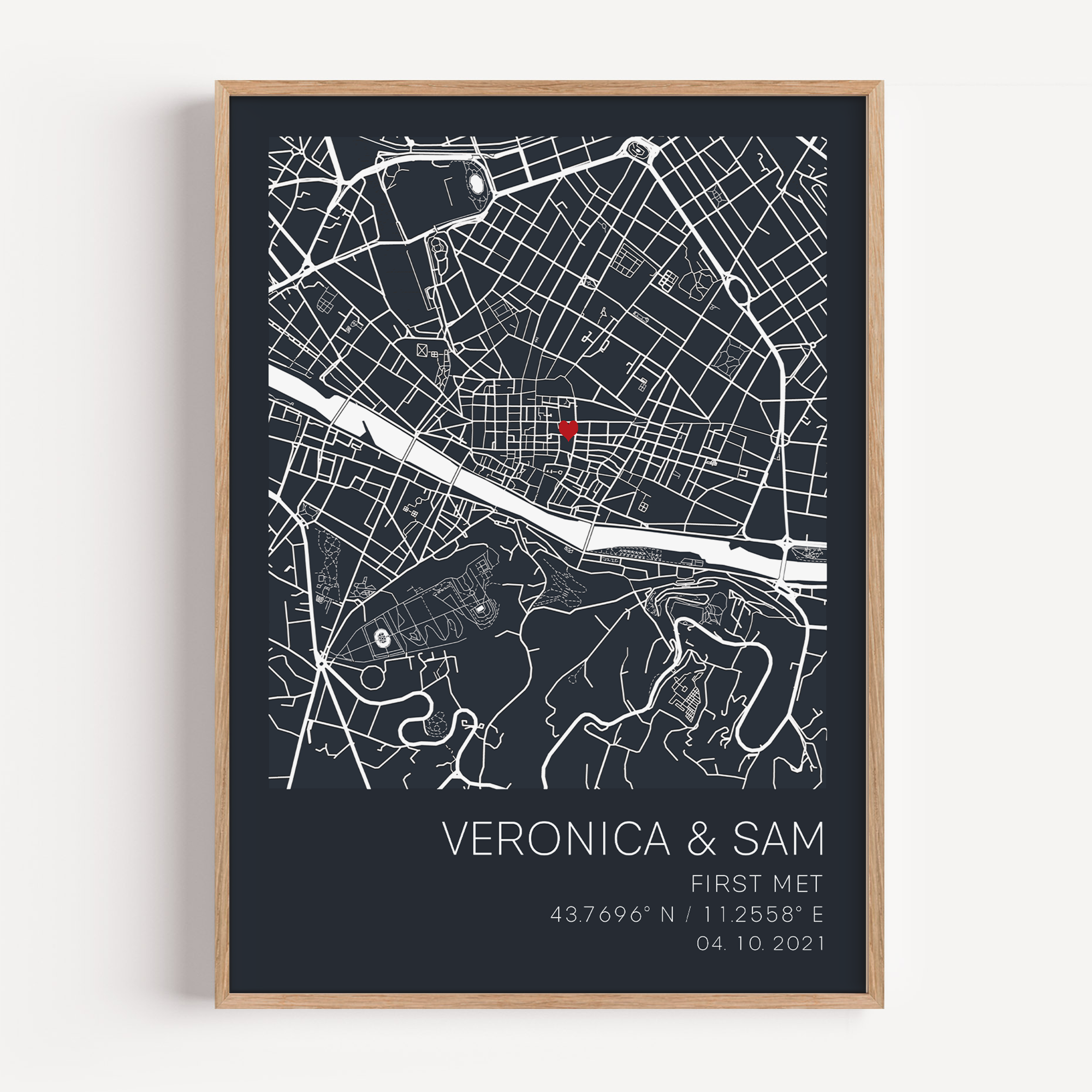 Personalized couple gift featuring where they first met, with custom details of the couple.