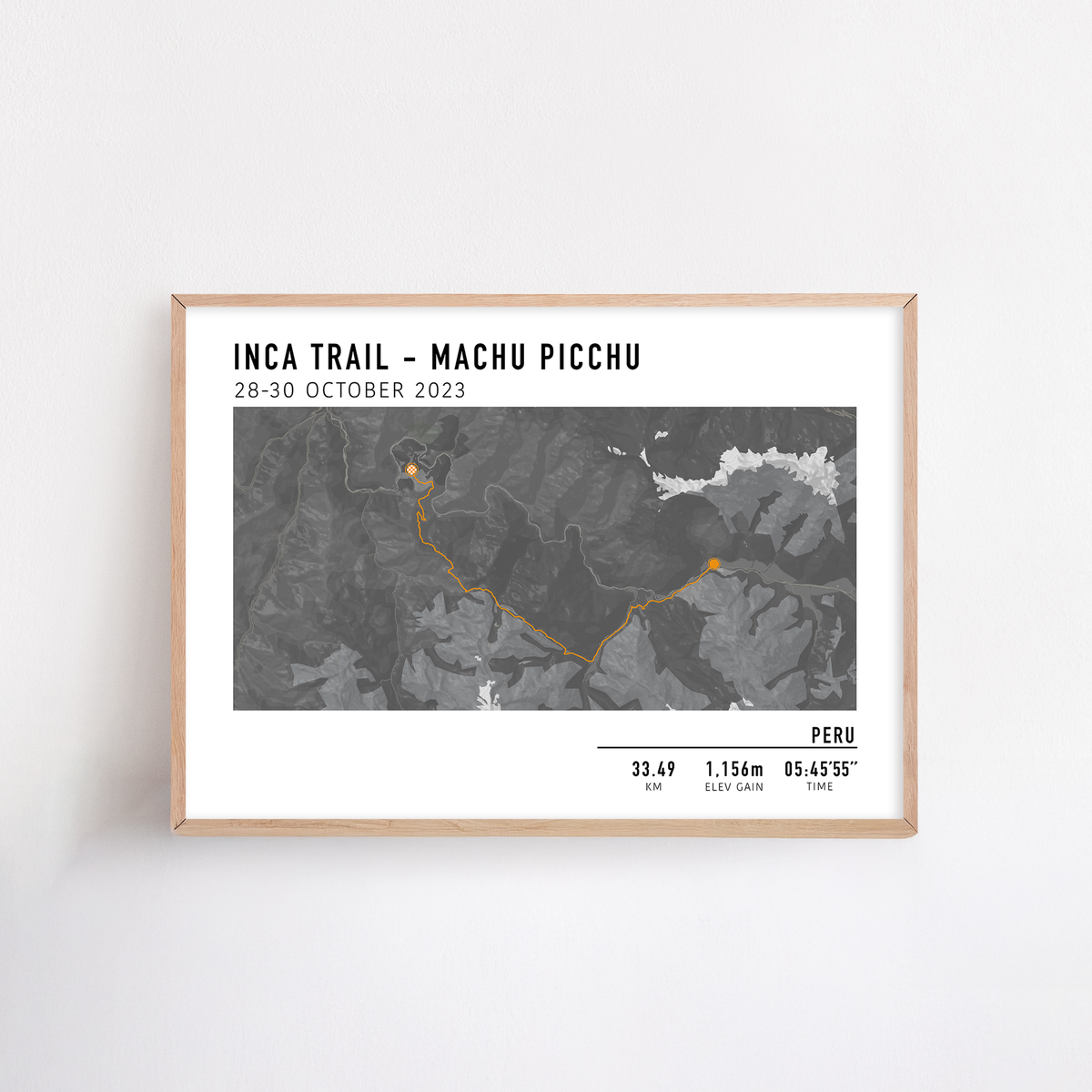 inca trail route poster custom hiking map route poster framed