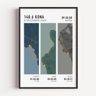 Personalised triathlon route print showing custom Ironman 140.6 race map with swim, bike and run segments