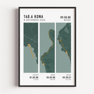 Custom Ironman 70.3 course artwork with athlete name, finish time and triathlon map design