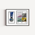 Custom Ironman triathlon course map print with medal display and uploaded race photo, personalised wall art for triathlon finishers