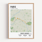 Marathon de Paris Print Gift for Runners Post Race Gift, framed Paris marathon route print with custom statistics and time. Showcase the marathon map poster