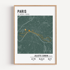 Marathon de Paris Print Gift for Runners Post Race Gift, framed Paris marathon route print with custom statistics and time. Showcase the marathon map poster
