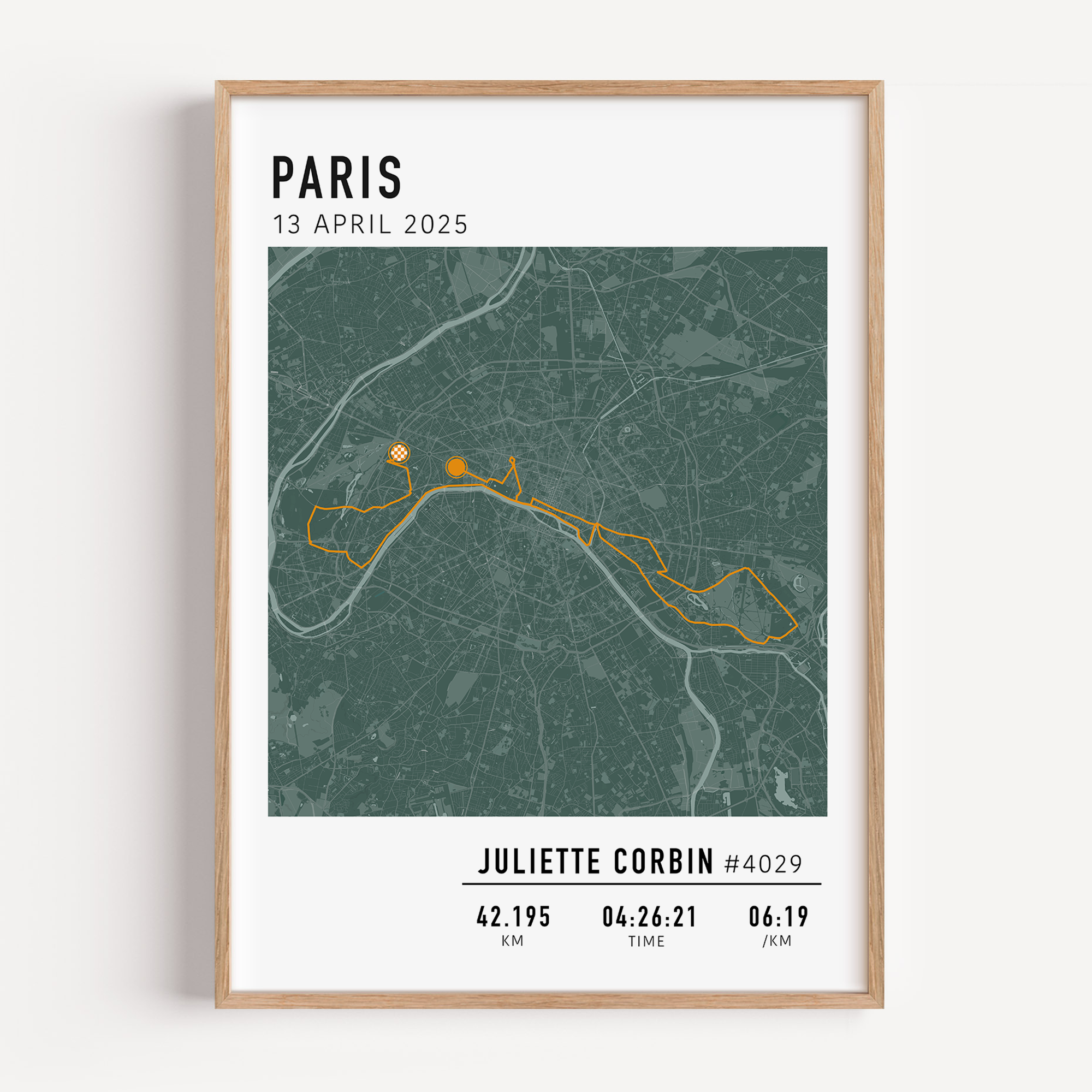 Marathon de Paris Print Gift for Runners Post Race Gift, framed Paris marathon route print with custom statistics and time. Showcase the marathon map poster