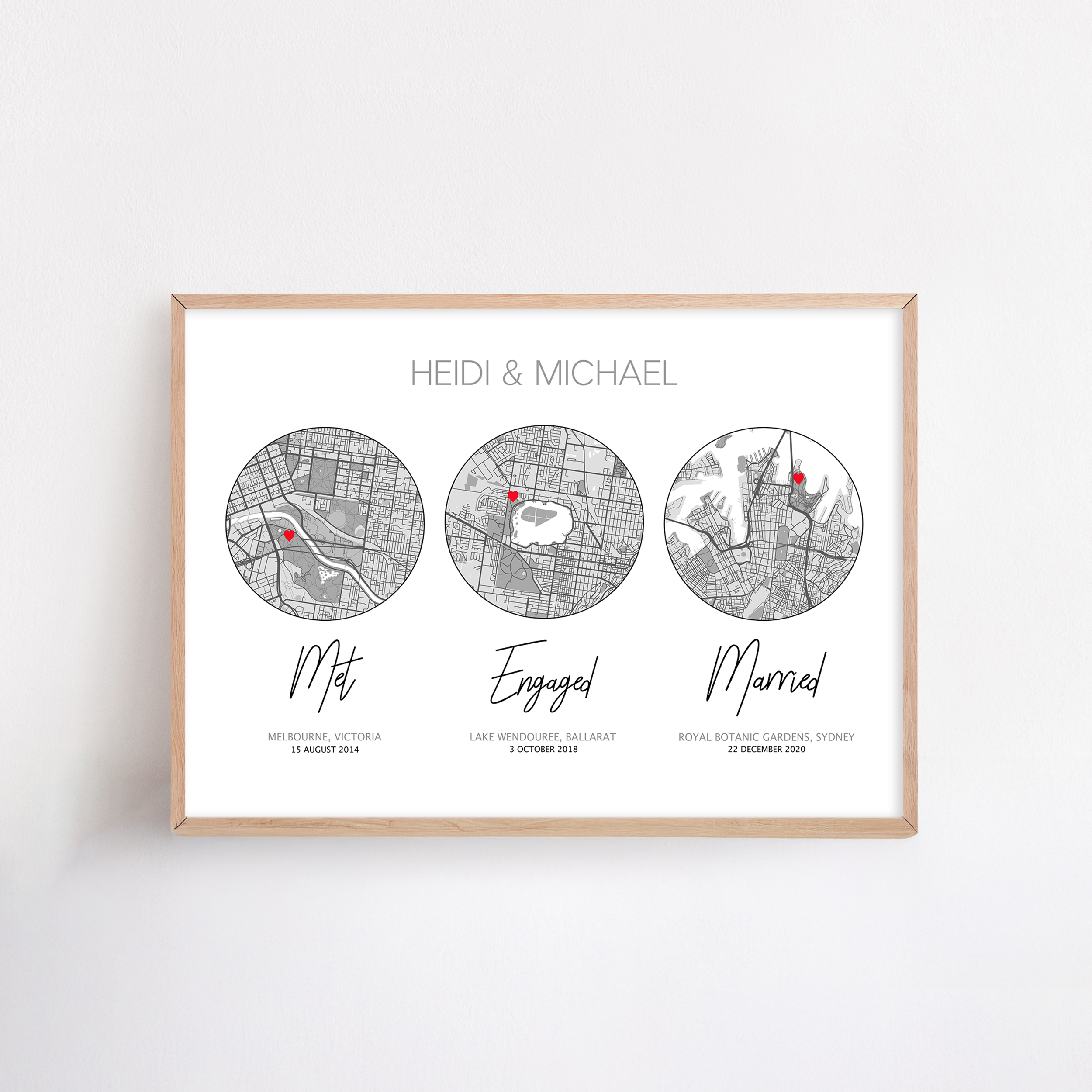 met engaged married print for anniversary with custom location maps