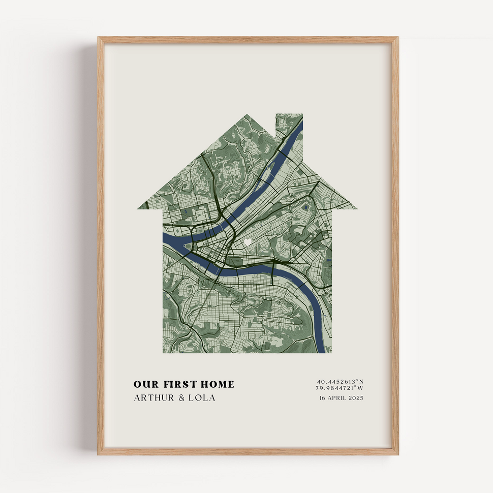 Custom new home map print presented as meaningful housewarming gift for couples, friends, or family