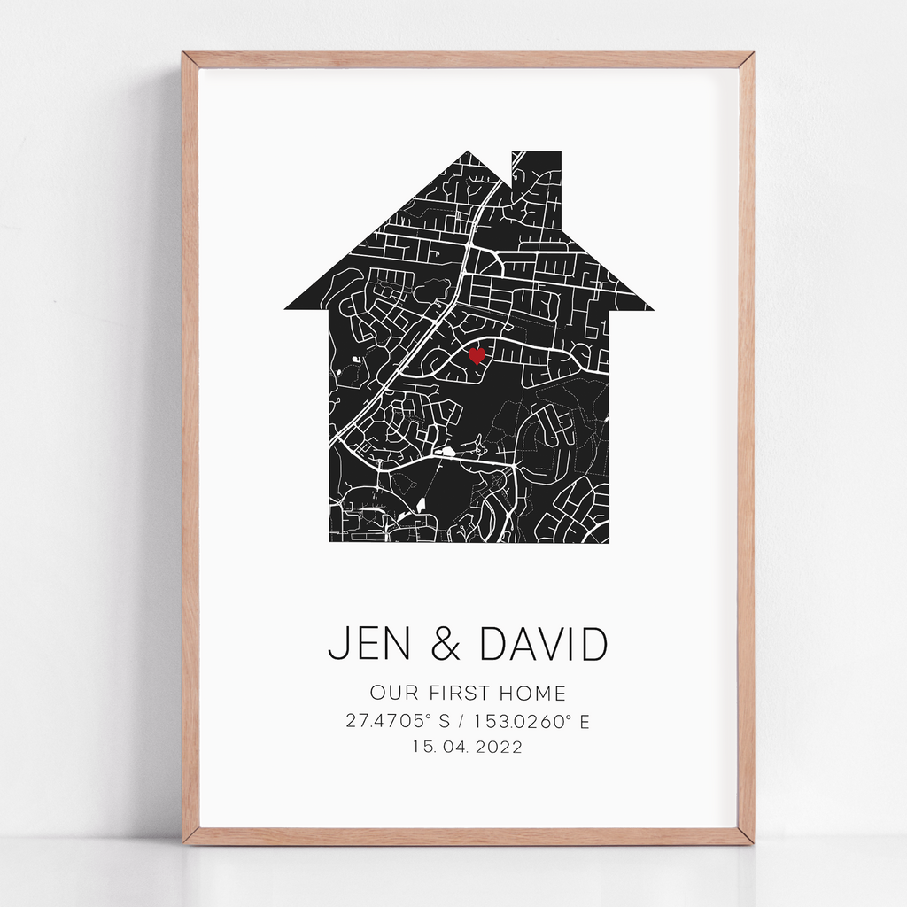 our new home coordinate map print framed location map of new home