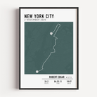 Framed map print of New York City Marathon with personalized details on a white background