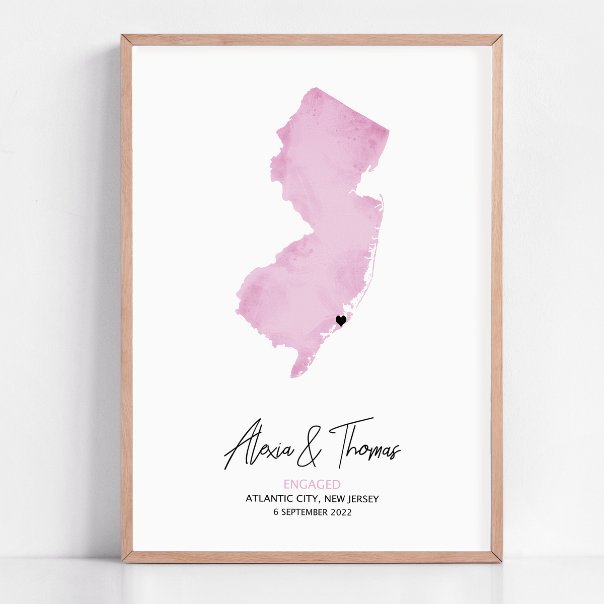 custom new jersey engagement gift framed location map