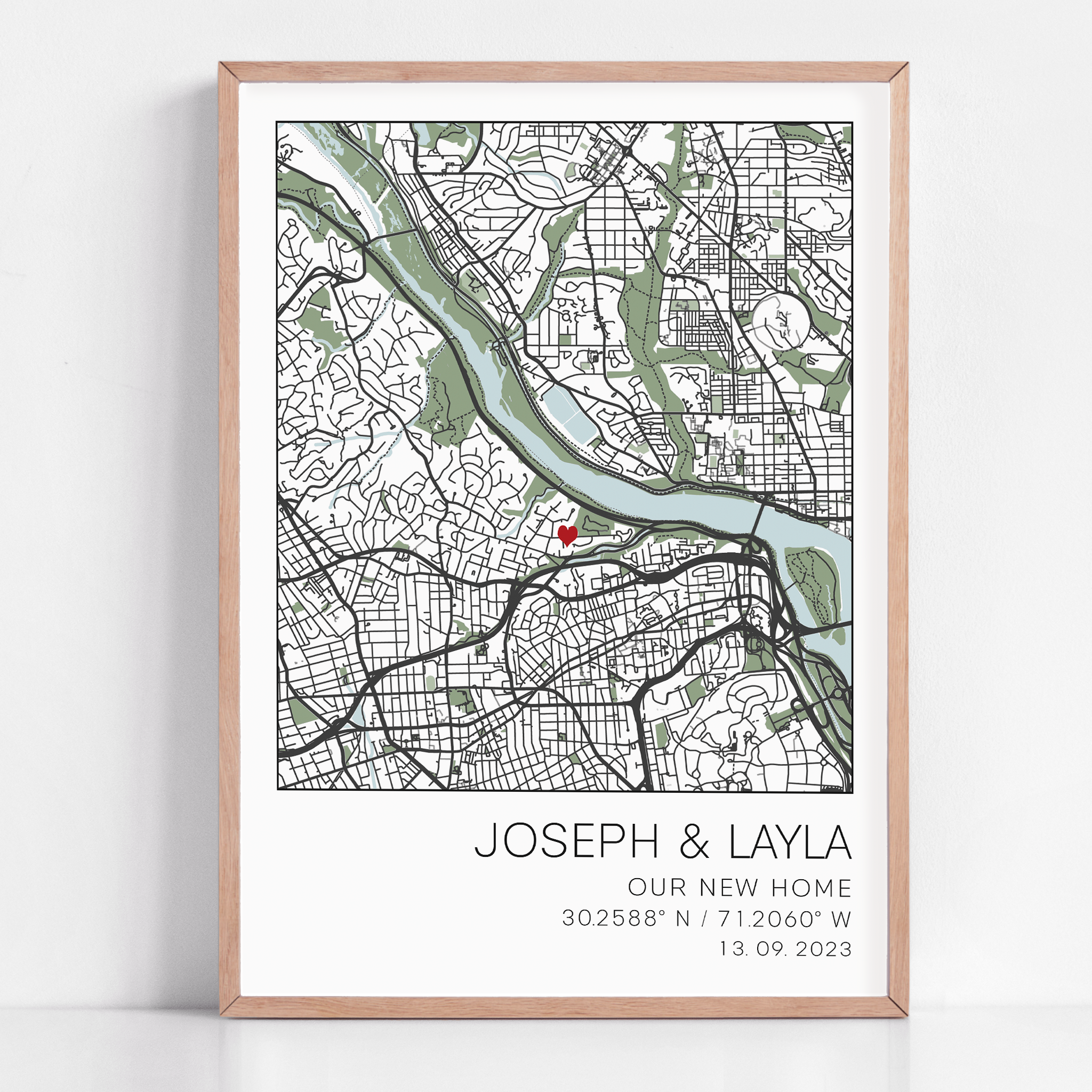 our new home framed coordinate map