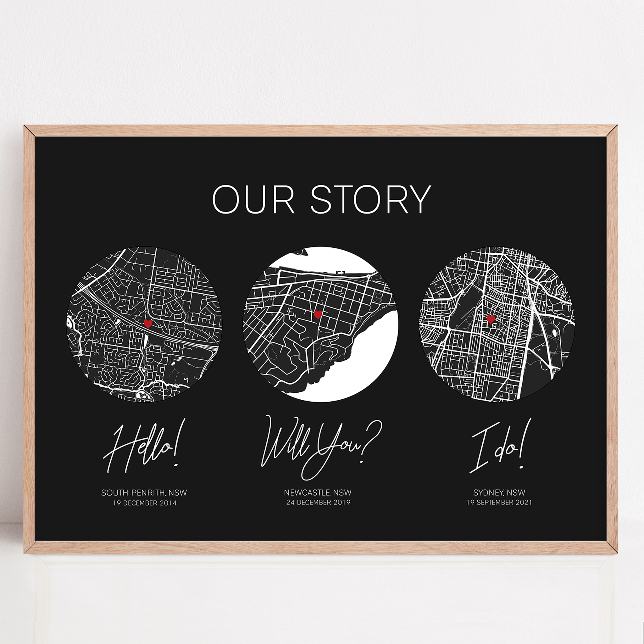 our story map print framed custom locations for paper anniversary