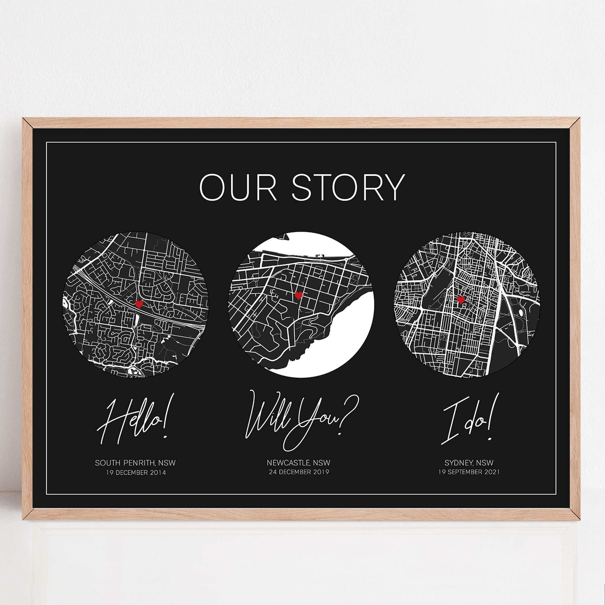 our story map print framed custom locations for paper anniversary