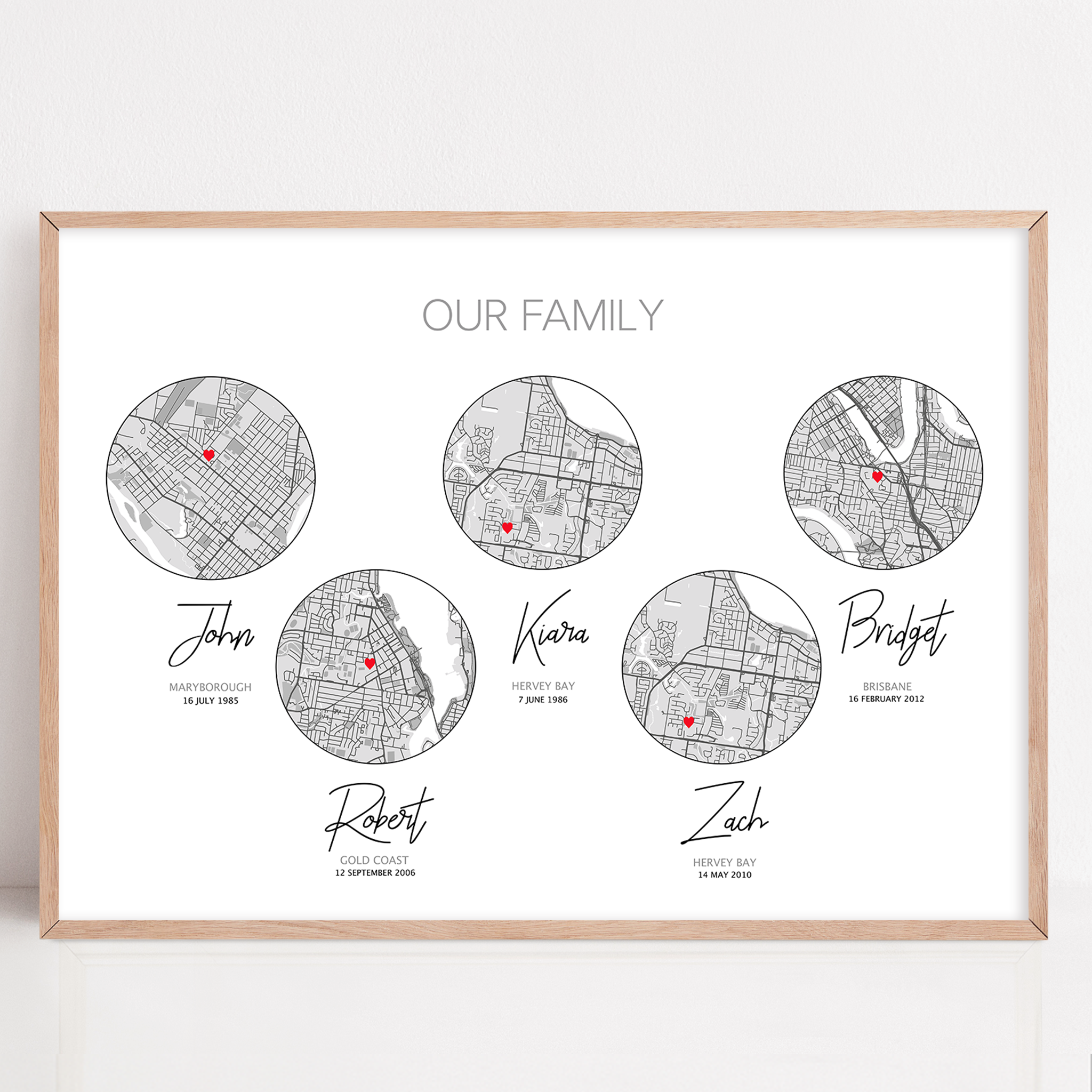 our family tree gift list of family events in map