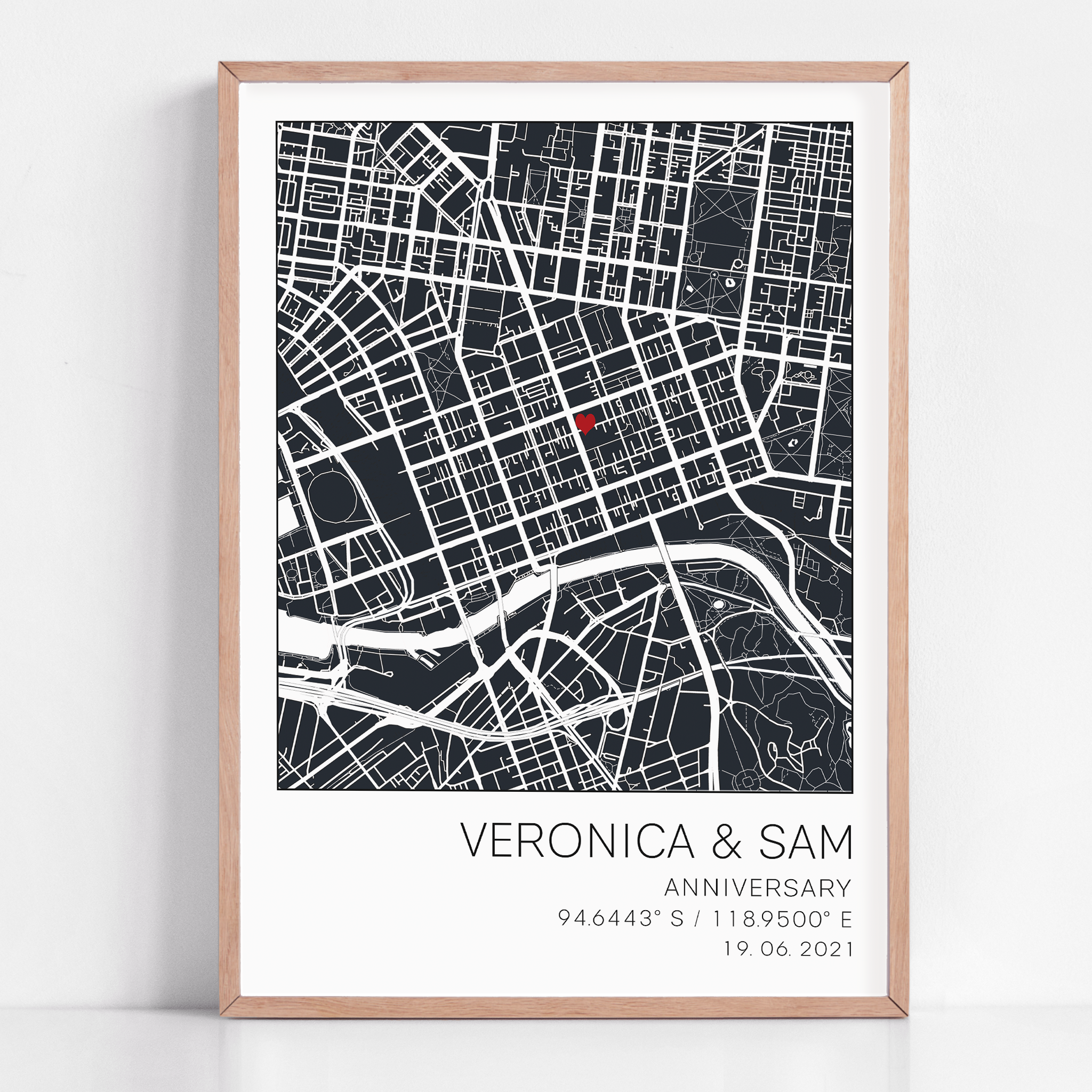 A unique anniversary gift framed with coordinate map