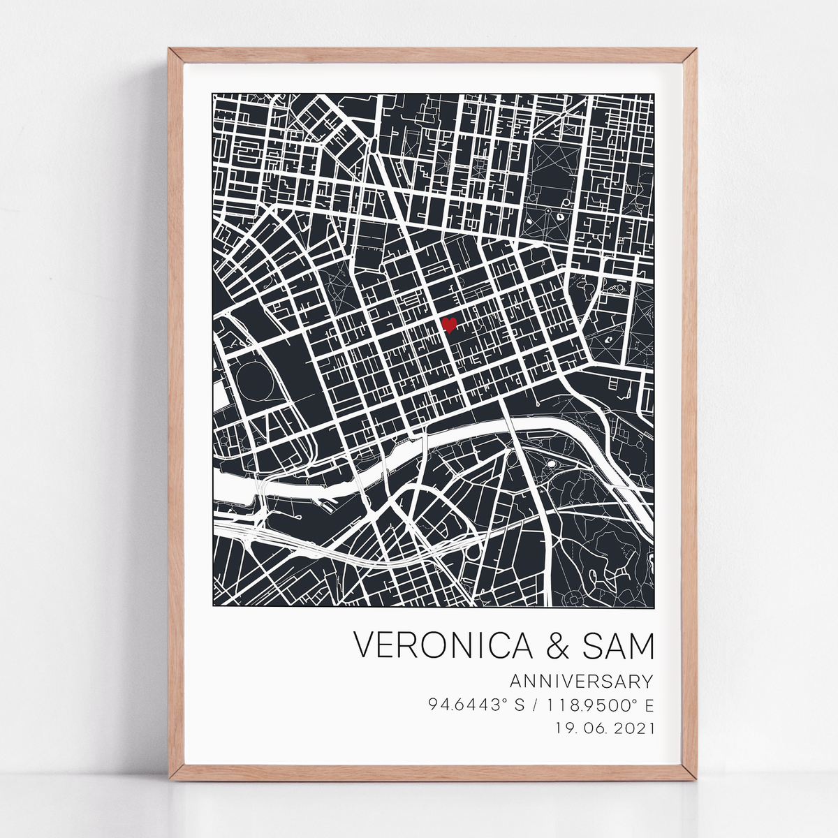 A unique anniversary gift framed with coordinate map