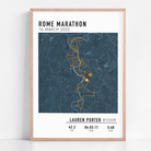 Rome Marathon Map Print Gift for Runners Post Race Gift, framed Rome marathon route print with custom statistics and time