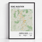 Rome Marathon Map Print Gift for Runners Post Race Gift, framed Rome marathon route print with custom statistics and time