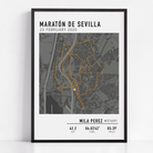 Custom Maratón de Sevilla Map Poster – Personalized marathon route print featuring the 2025 Seville Marathon course, perfect keepsake gift for runners.