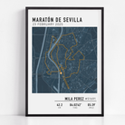 Custom Maratón de Sevilla Map Poster – Personalized marathon route print featuring the 2025 Seville Marathon course, perfect keepsake gift for runners.