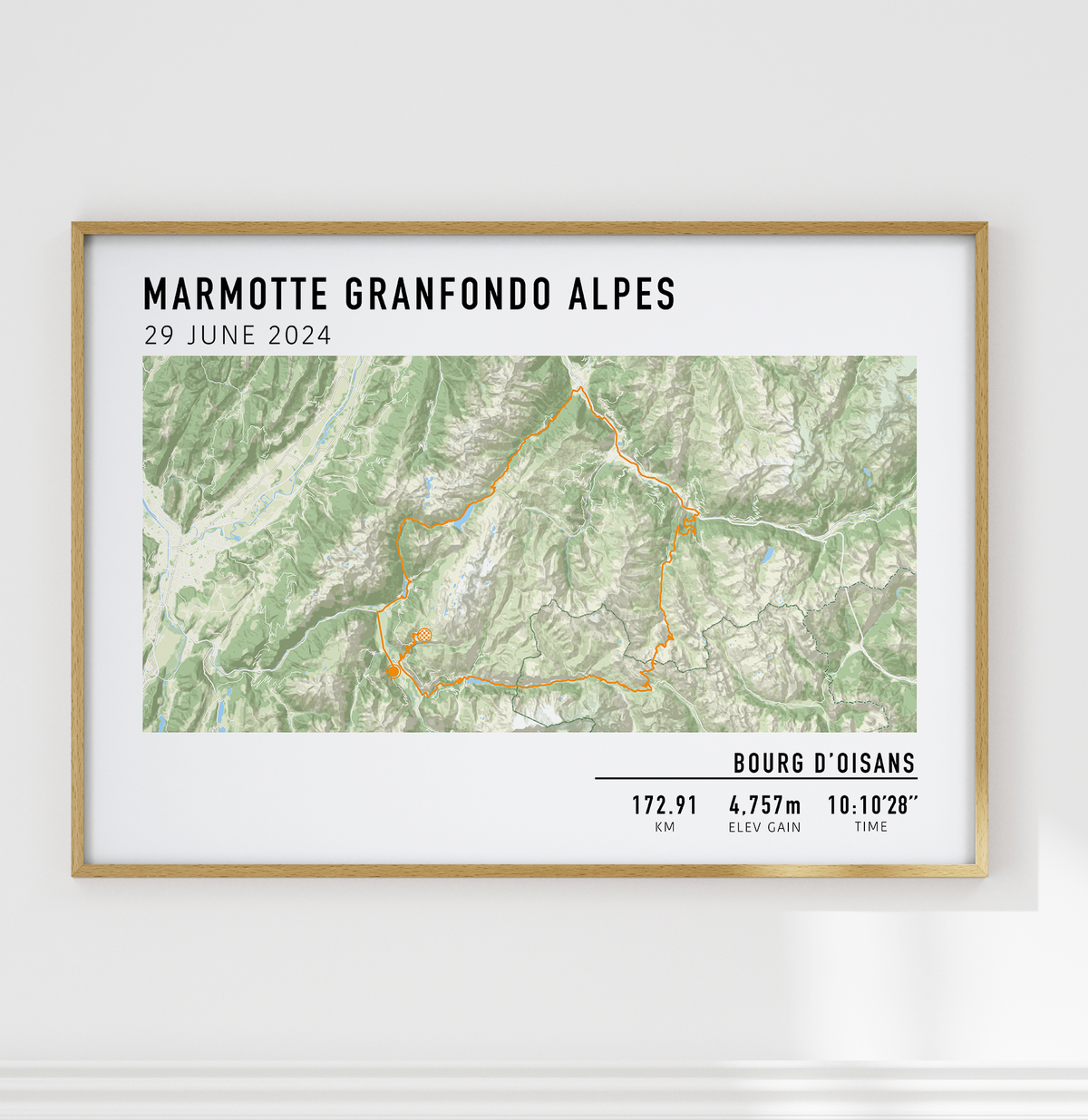 Custom cycling print featuring a personalized bike route—designed to showcase a rider’s own cycling journey or favorite path.