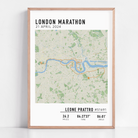 Custom London Marathon map poster displaying the iconic race route, personalized with GPX data. Ideal keepsake or London Marathon route gift for finishers and runners celebrating their achievements.