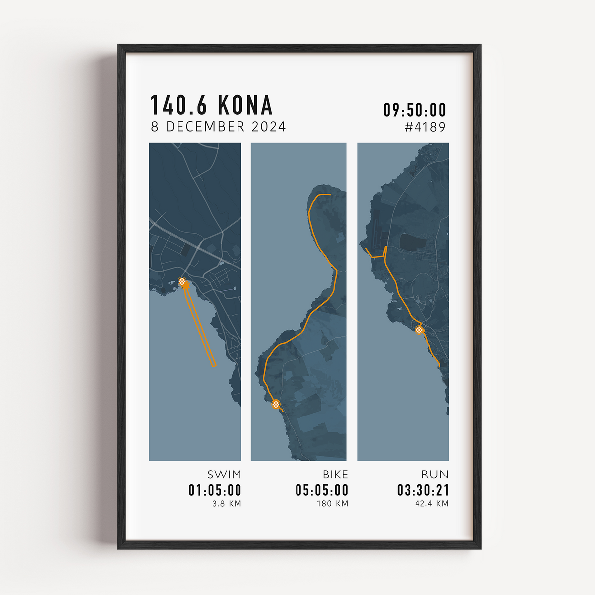 Minimal modern triathlon poster design for Ironman and half Ironman events, perfect gift for triathletes