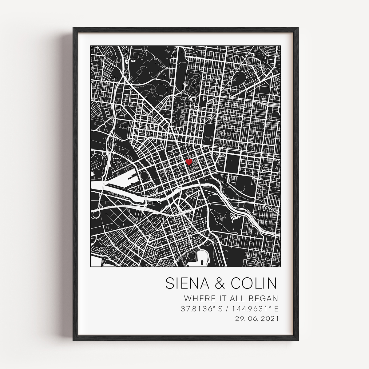 Elegant wall art gift with custom details of the couple, celebrating the moment they first met.