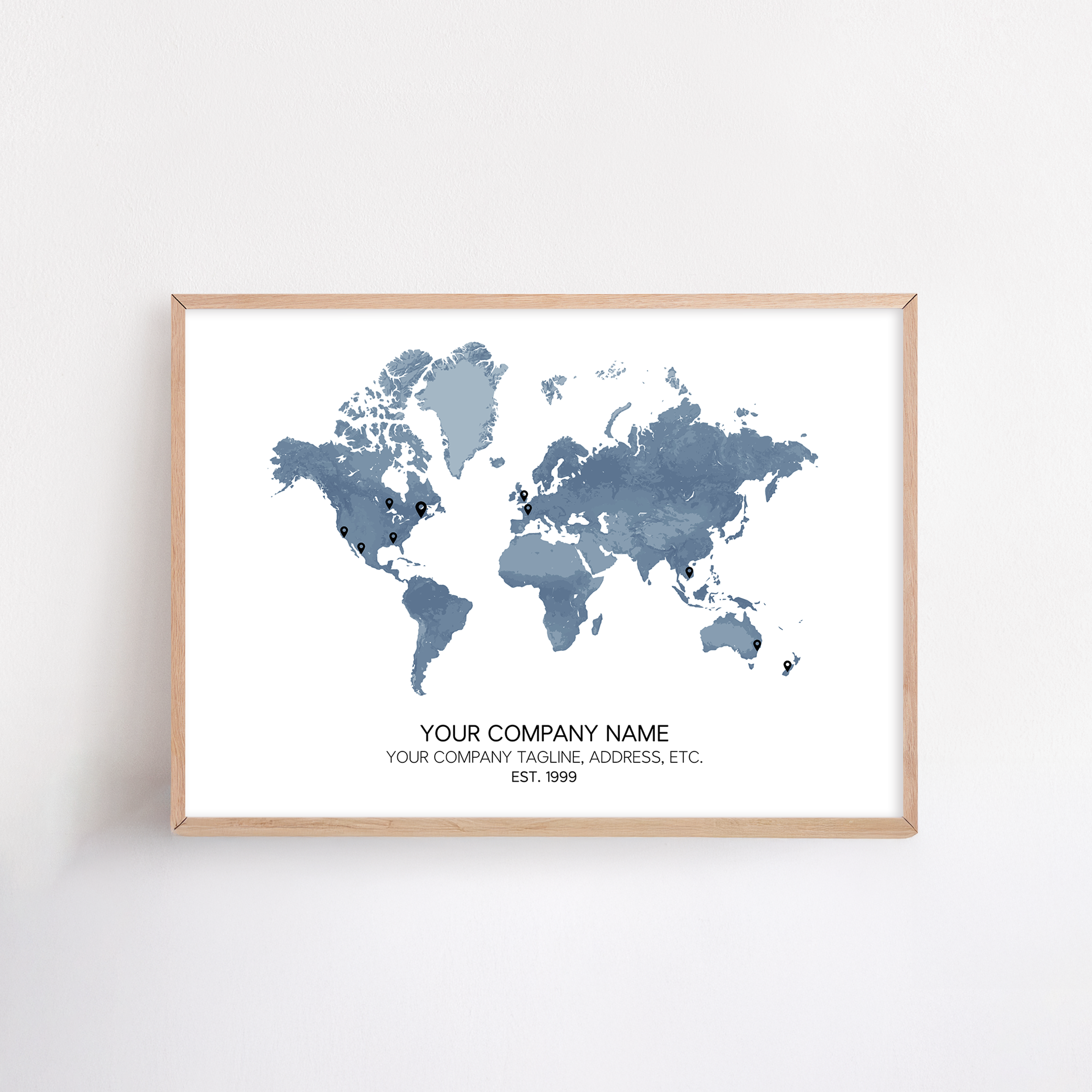 Custom framed artwork celebrating a company’s location anniversary—featuring personalized design elements to mark the milestone and honor the business’s journey.