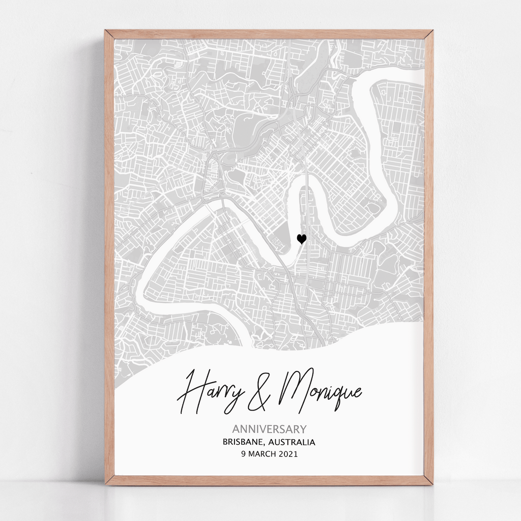 personalized anniversary gift with framed custom map