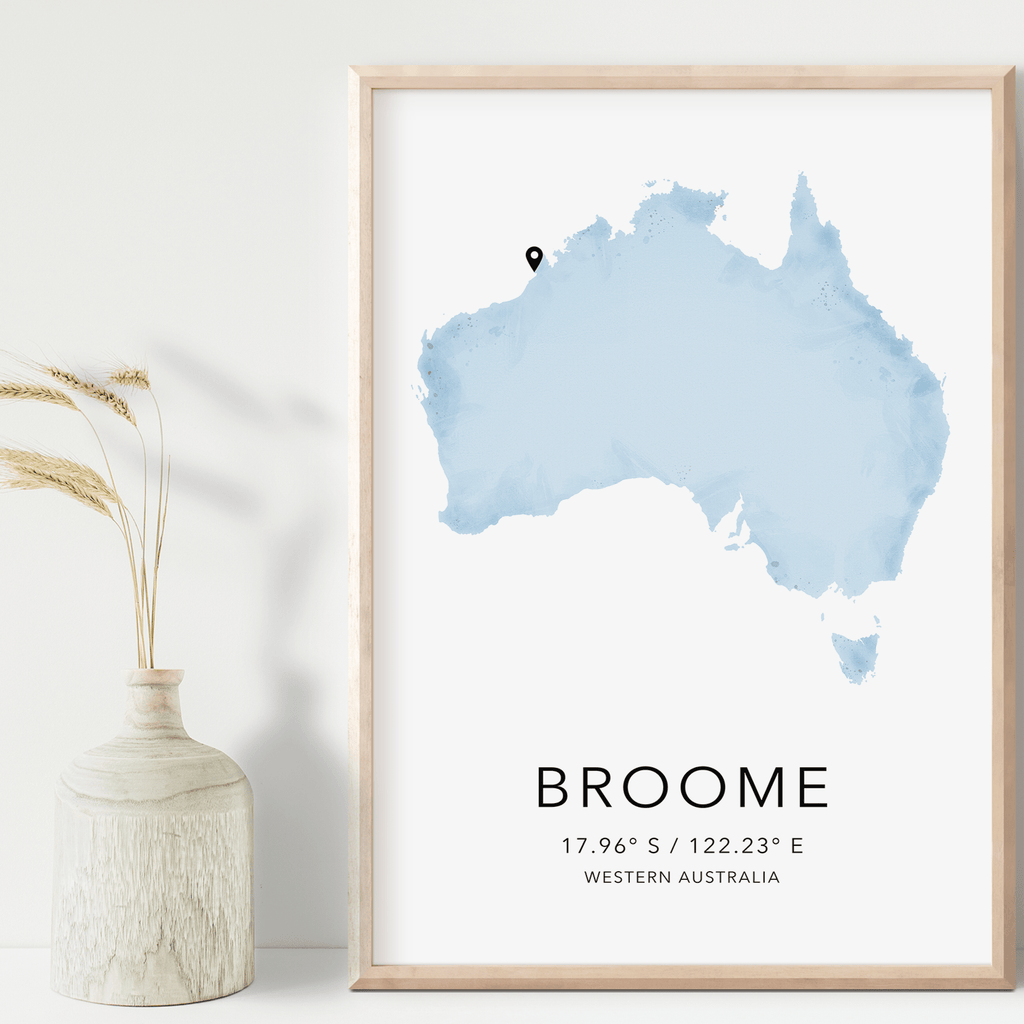 broome australia watercolour map