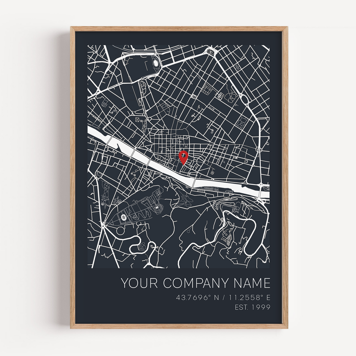 New business gift map print marking where the company journey began
