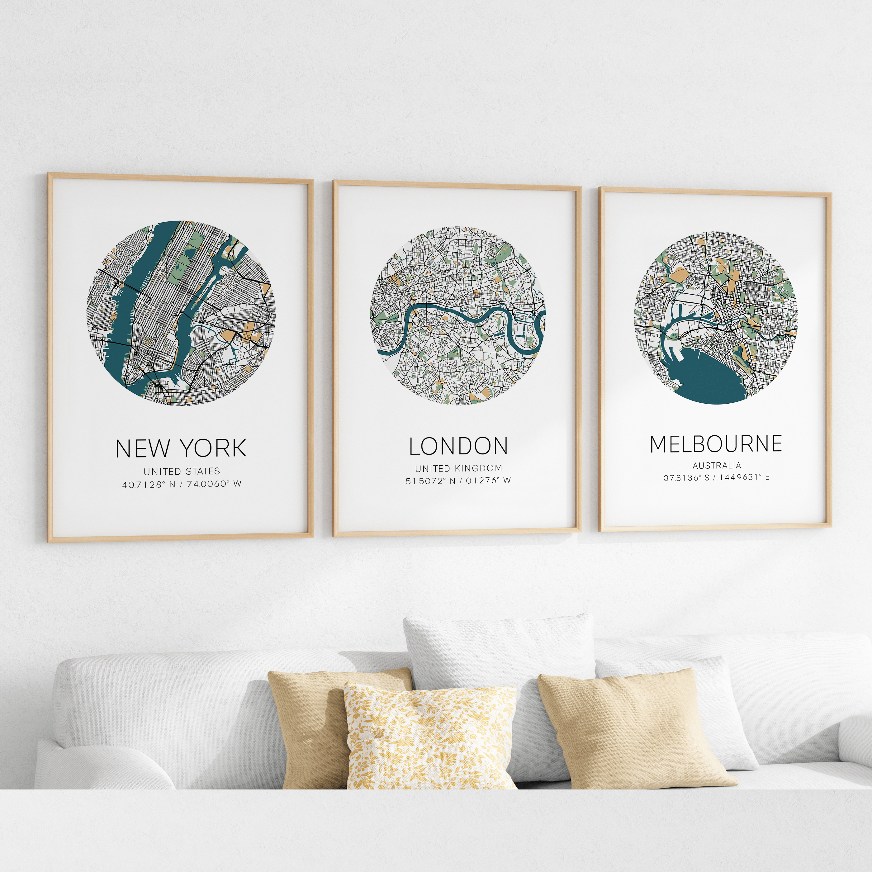 set of 3 city map prints of locations around the world custom prosters